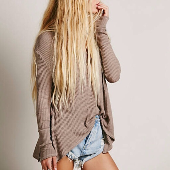Free People Sunset Park Thermal Taupe Waffle - Picture 2 of 7